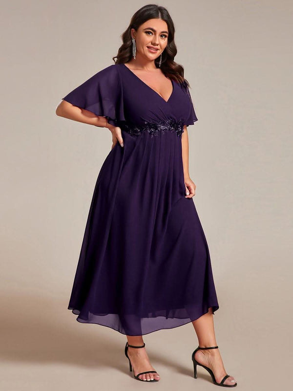 ever DAHLIA|Short Sleeve V Neck Knee Length Mother of the Bride Dress