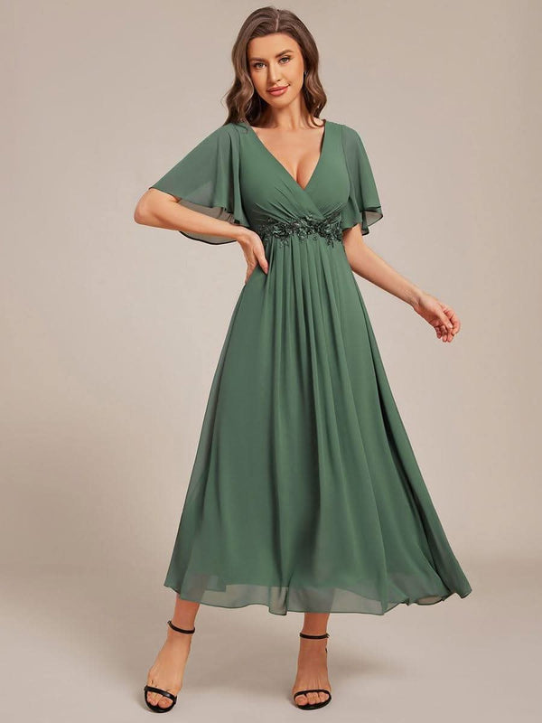 ever DAHLIA|Short Sleeve V Neck Knee Length Mother of the Bride Dress