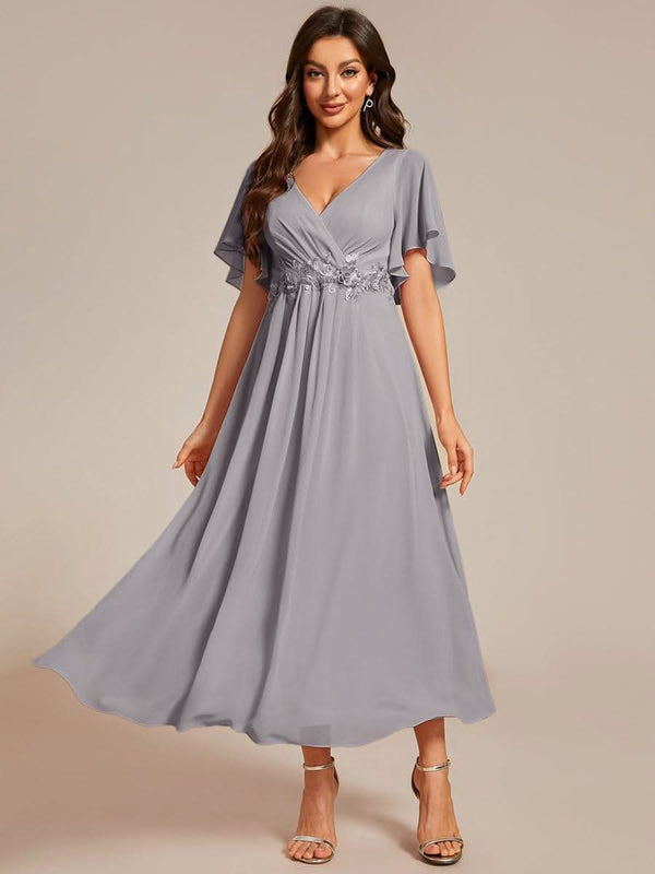 ever DAHLIA|Short Sleeve V Neck Knee Length Mother of the Bride Dress