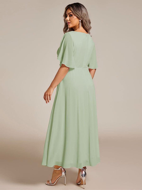 ever DAHLIA|Short Sleeve V Neck Knee Length Mother of the Bride Dress
