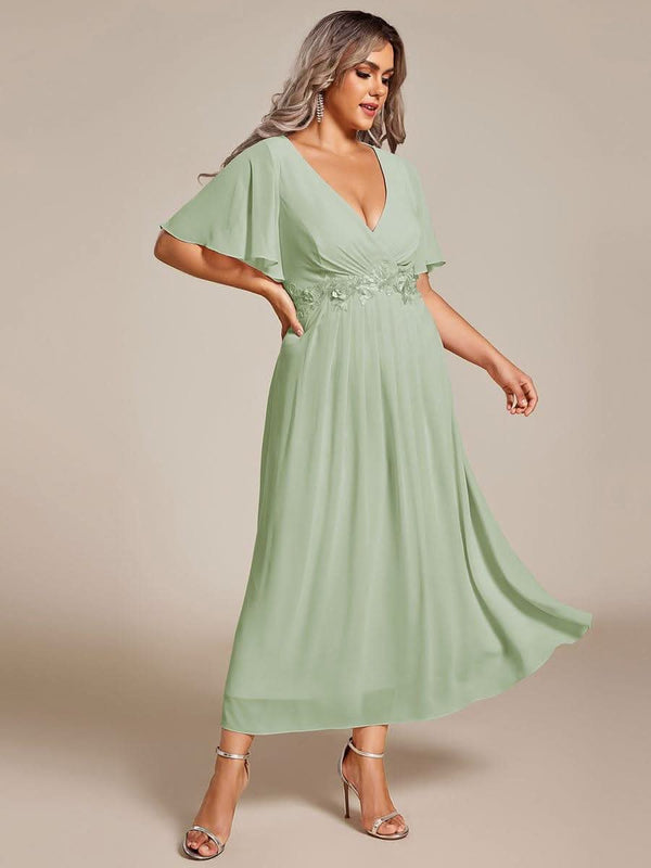 ever DAHLIA|Short Sleeve V Neck Knee Length Mother of the Bride Dress
