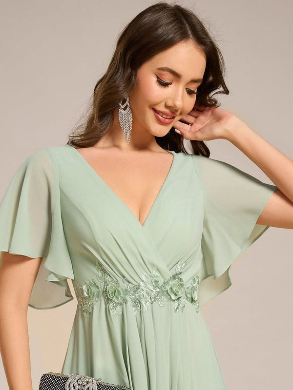 ever DAHLIA|Short Sleeve V Neck Knee Length Mother of the Bride Dress