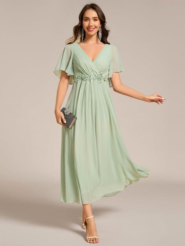 ever DAHLIA|Short Sleeve V Neck Knee Length Mother of the Bride Dress