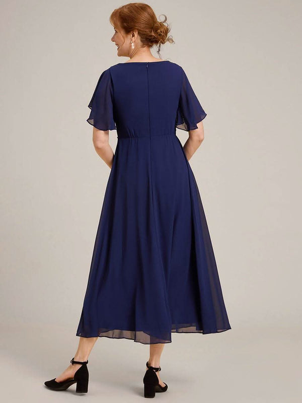 ever DAHLIA|Short Sleeve V Neck Knee Length Mother of the Bride Dress