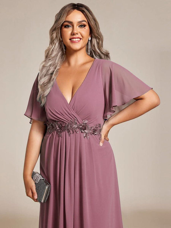 ever DAHLIA|Short Sleeve V Neck Knee Length Mother of the Bride Dress