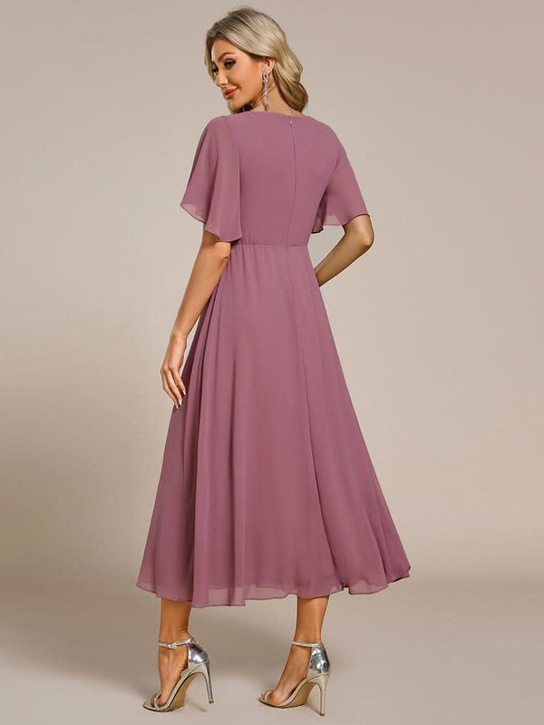 ever DAHLIA|Short Sleeve V Neck Knee Length Mother of the Bride Dress