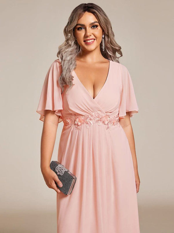 ever DAHLIA|Short Sleeve V Neck Knee Length Mother of the Bride Dress