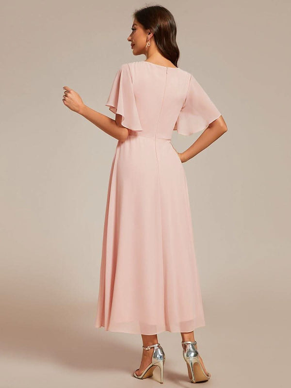 ever DAHLIA|Short Sleeve V Neck Knee Length Mother of the Bride Dress