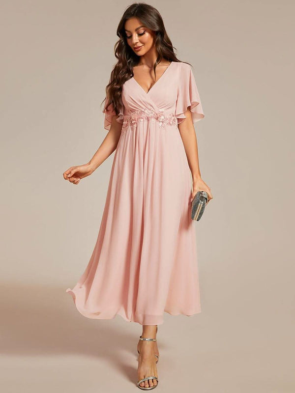 ever DAHLIA|Short Sleeve V Neck Knee Length Mother of the Bride Dress