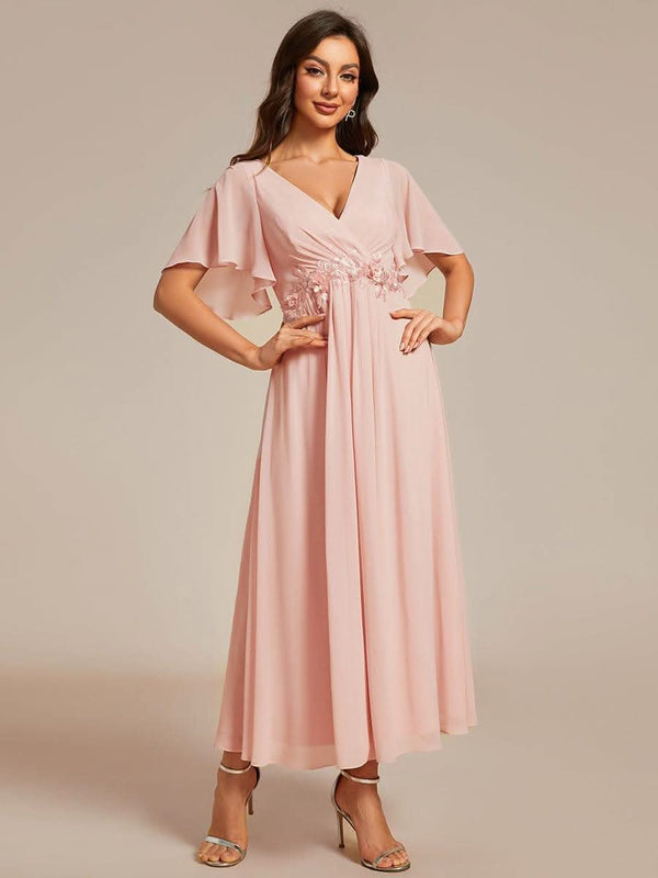 ever DAHLIA|Short Sleeve V Neck Knee Length Mother of the Bride Dress