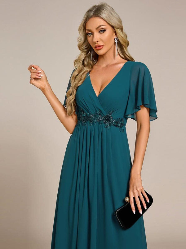 ever DAHLIA|Short Sleeve V Neck Knee Length Mother of the Bride Dress