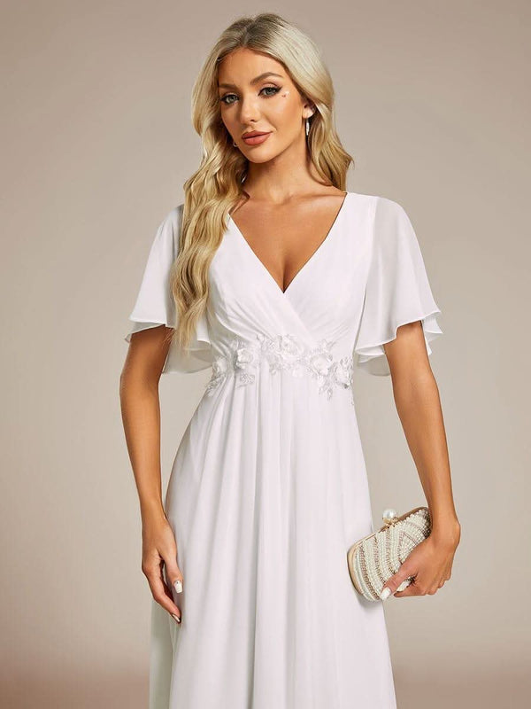 ever DAHLIA|Short Sleeve V Neck Knee Length Mother of the Bride Dress