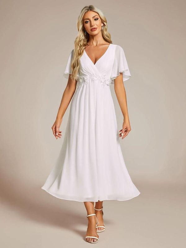ever DAHLIA|Short Sleeve V Neck Knee Length Mother of the Bride Dress