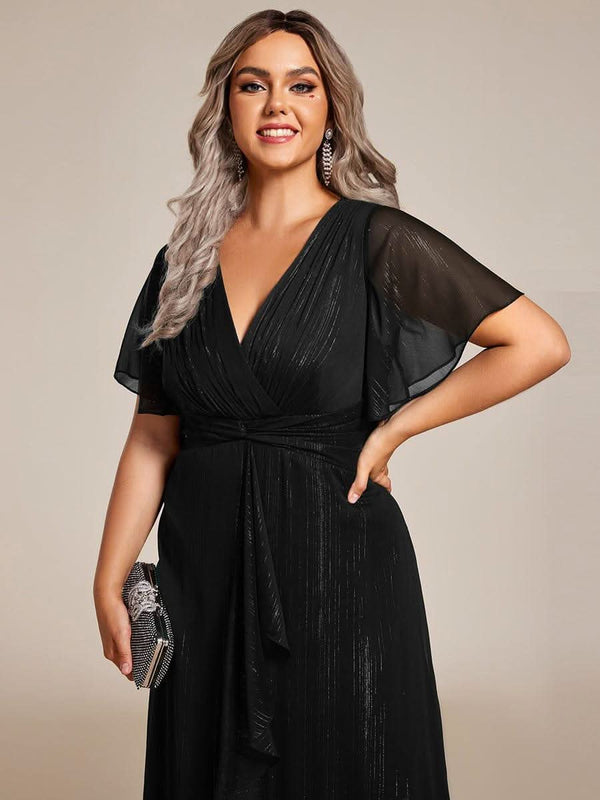 ever EMBER|Glitter Twist Knot See-Through Long Sleeve Wedding Guest Dress