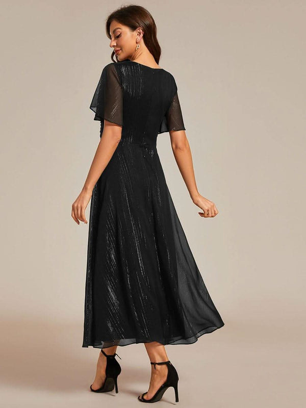 ever EMBER|Glitter Twist Knot See-Through Long Sleeve Wedding Guest Dress