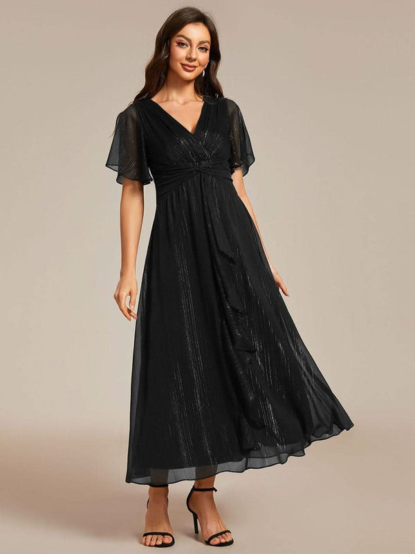 ever EMBER|Glitter Twist Knot See-Through Long Sleeve Wedding Guest Dress