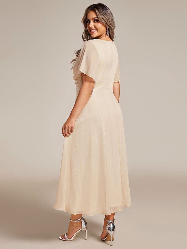 ever EMBER|Glitter Twist Knot See-Through Long Sleeve Wedding Guest Dress