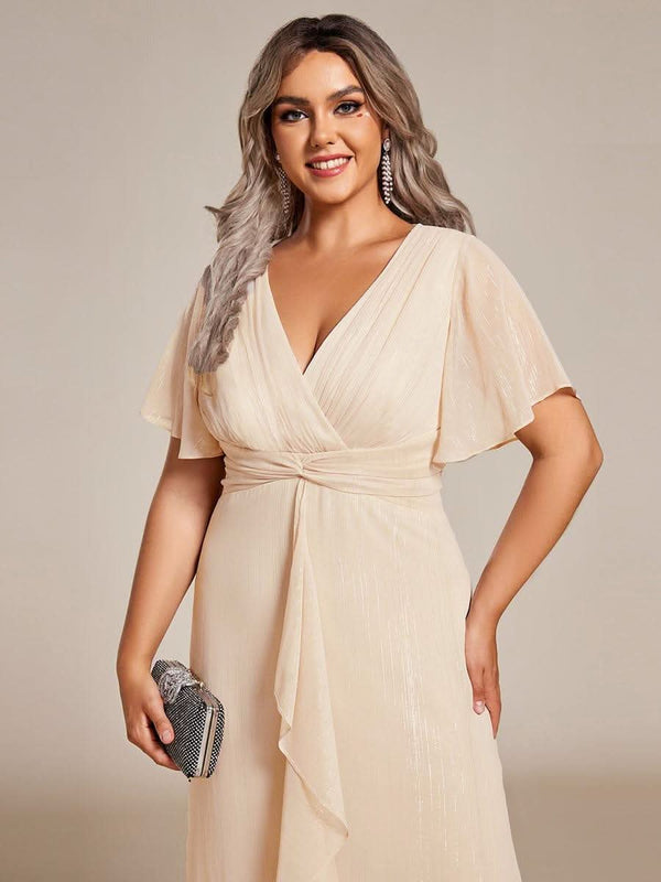 ever EMBER|Glitter Twist Knot See-Through Long Sleeve Wedding Guest Dress