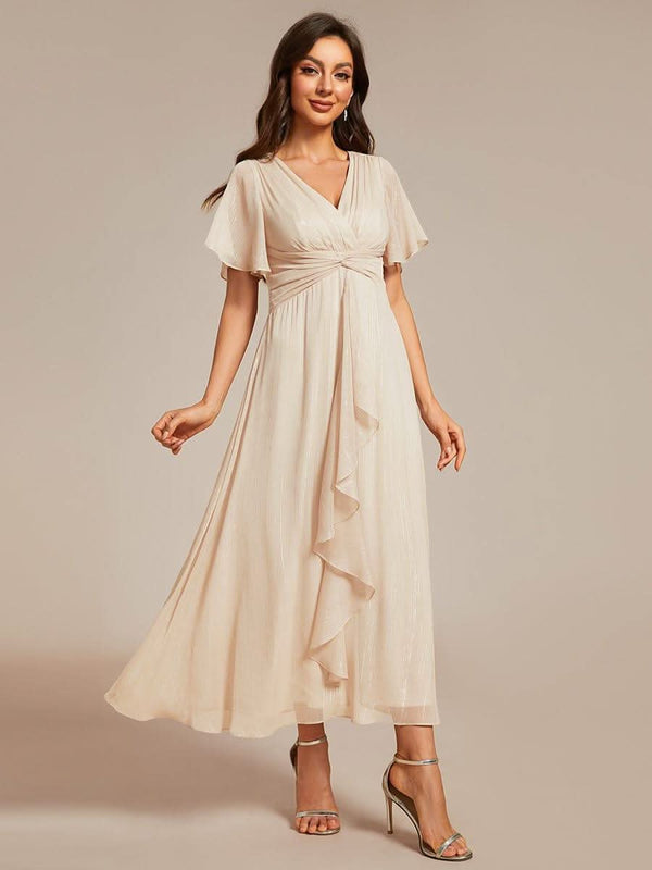 ever EMBER|Glitter Twist Knot See-Through Long Sleeve Wedding Guest Dress