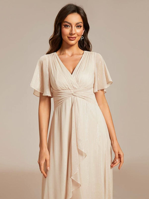 ever EMBER|Glitter Twist Knot See-Through Long Sleeve Wedding Guest Dress