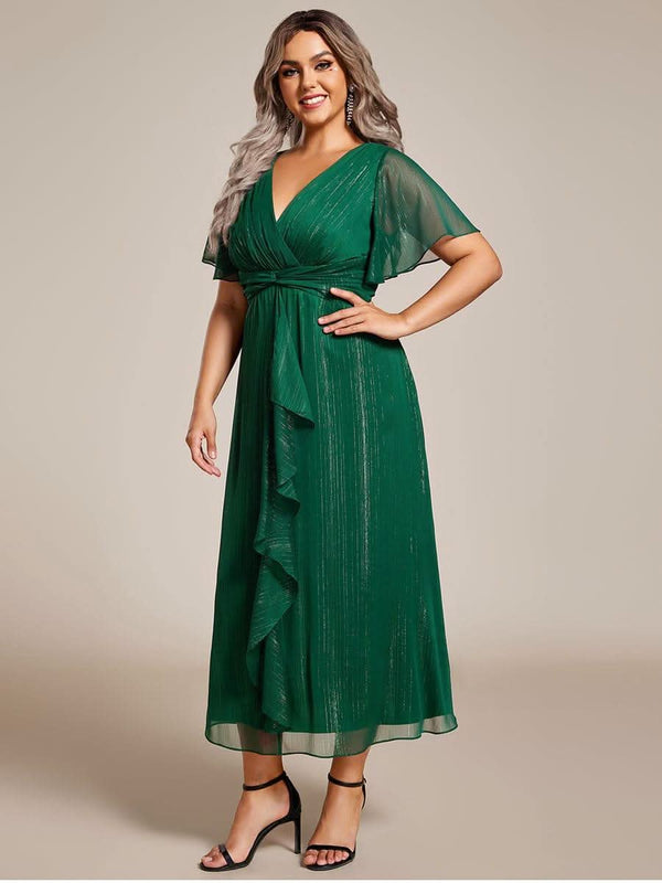 ever EMBER|Glitter Twist Knot See-Through Long Sleeve Wedding Guest Dress