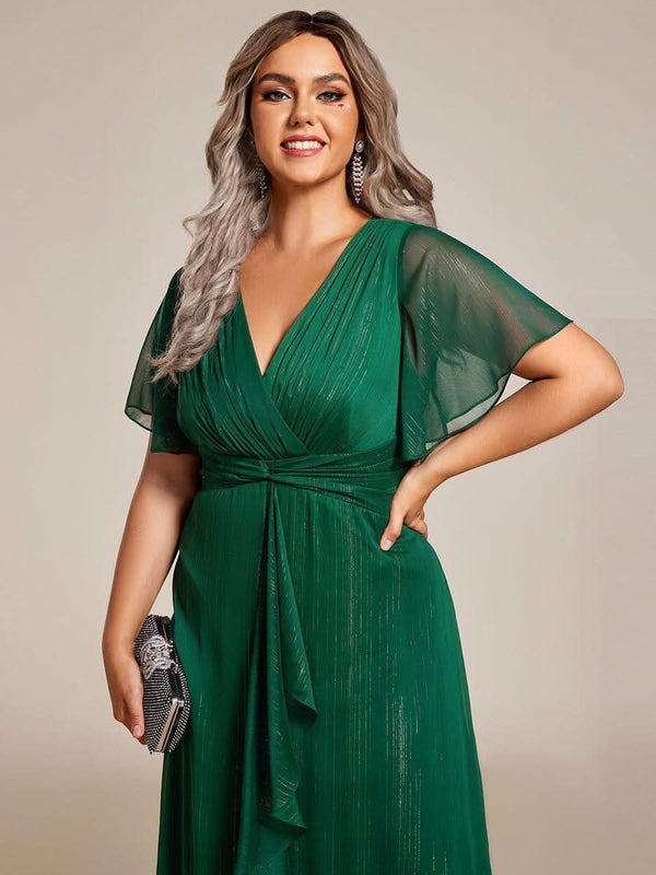 ever EMBER|Glitter Twist Knot See-Through Long Sleeve Wedding Guest Dress