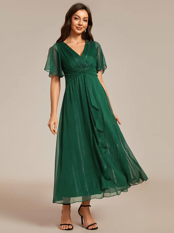 ever EMBER|Glitter Twist Knot See-Through Long Sleeve Wedding Guest Dress