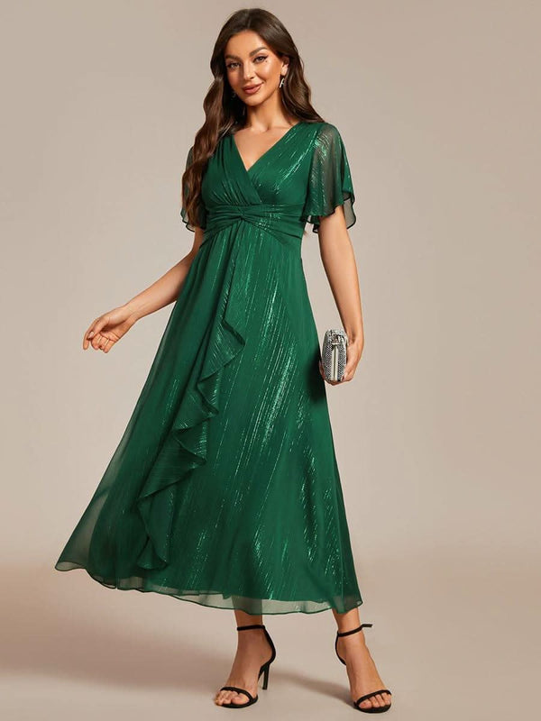 ever EMBER|Glitter Twist Knot See-Through Long Sleeve Wedding Guest Dress