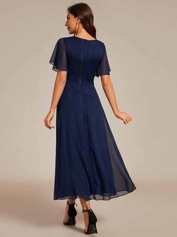 ever EMBER|Glitter Twist Knot See-Through Long Sleeve Wedding Guest Dress