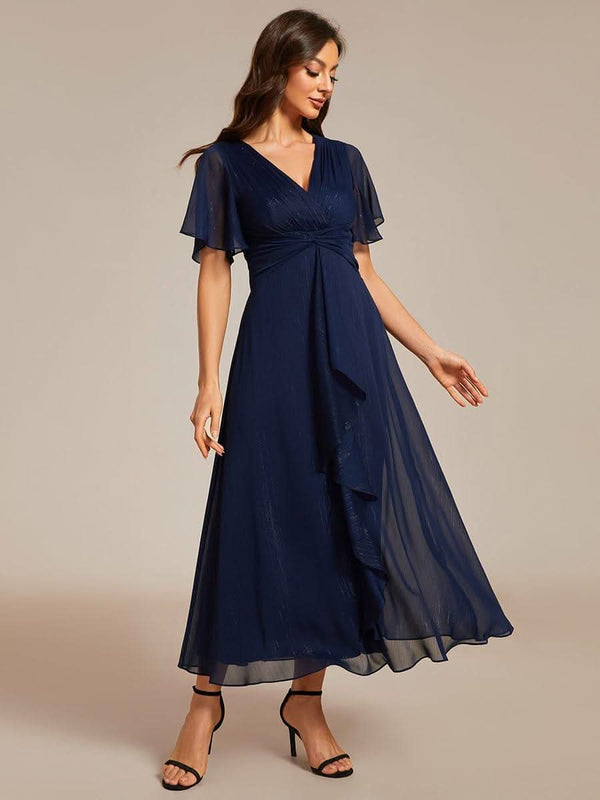 ever EMBER|Glitter Twist Knot See-Through Long Sleeve Wedding Guest Dress