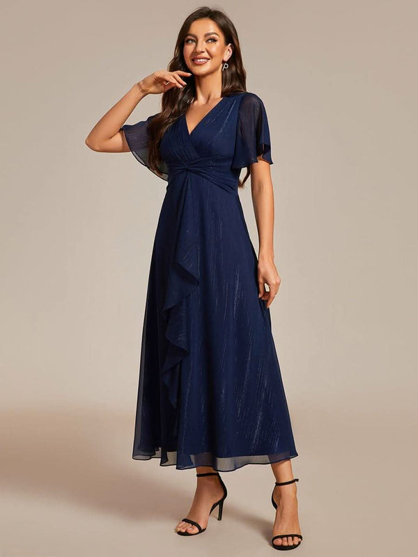 ever EMBER|Glitter Twist Knot See-Through Long Sleeve Wedding Guest Dress