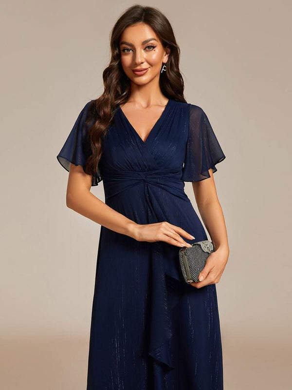 ever EMBER|Glitter Twist Knot See-Through Long Sleeve Wedding Guest Dress