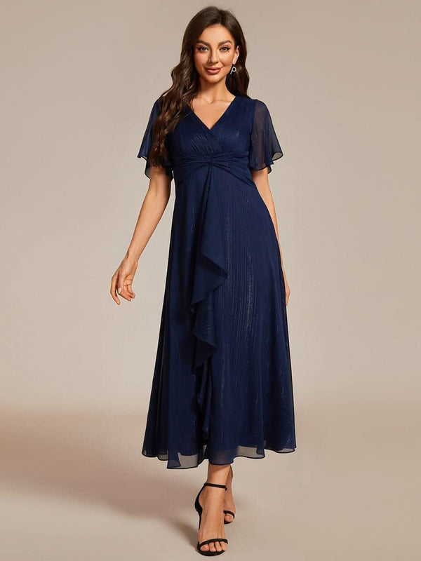 ever EMBER|Glitter Twist Knot See-Through Long Sleeve Wedding Guest Dress