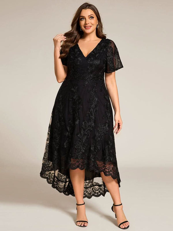 ever TIDAL|Embroidered Mesh Double V Neck Midi Mother of the Bride Dress