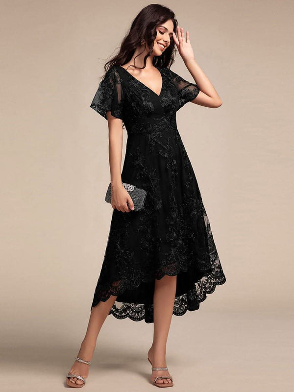 ever TIDAL|Embroidered Mesh Double V Neck Midi Mother of the Bride Dress