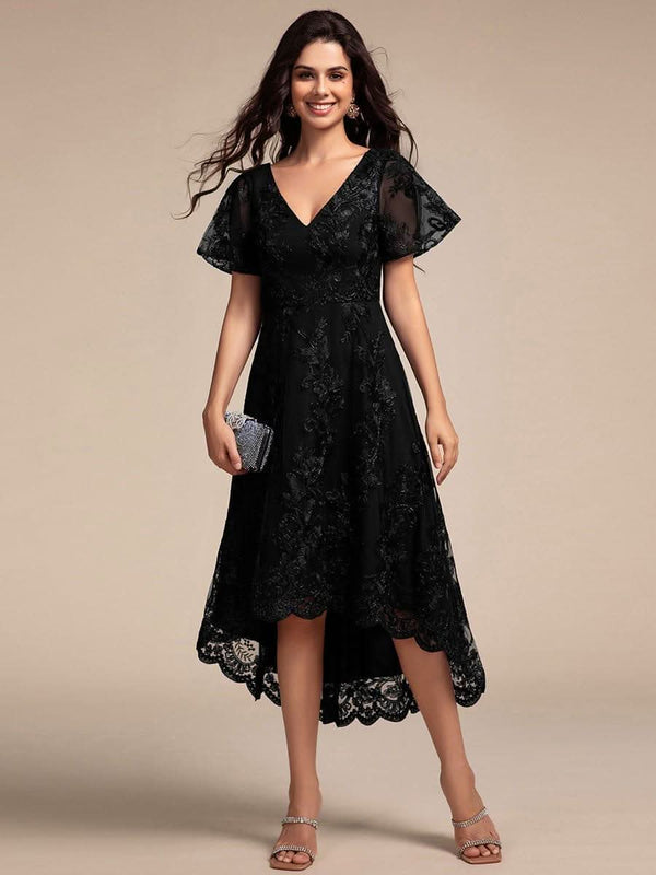 ever TIDAL|Embroidered Mesh Double V Neck Midi Mother of the Bride Dress