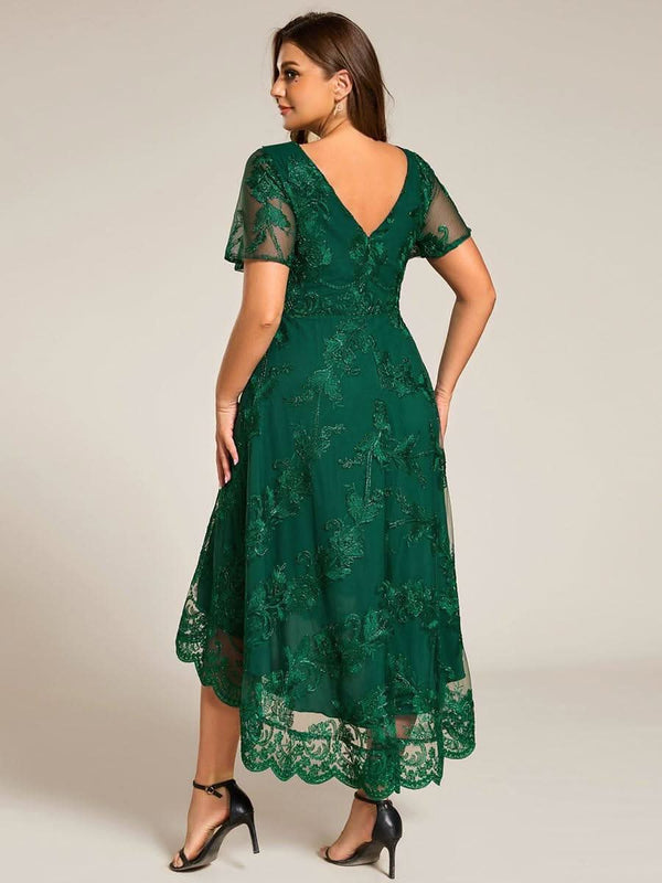 ever TIDAL|Embroidered Mesh Double V Neck Midi Mother of the Bride Dress