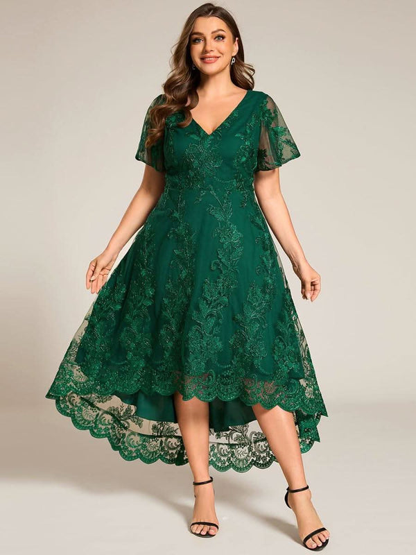 ever TIDAL|Embroidered Mesh Double V Neck Midi Mother of the Bride Dress