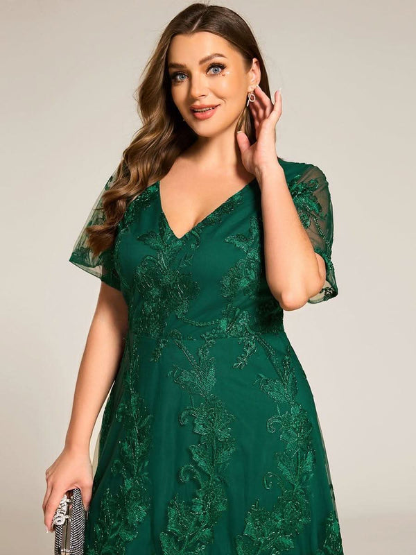 ever TIDAL|Embroidered Mesh Double V Neck Midi Mother of the Bride Dress