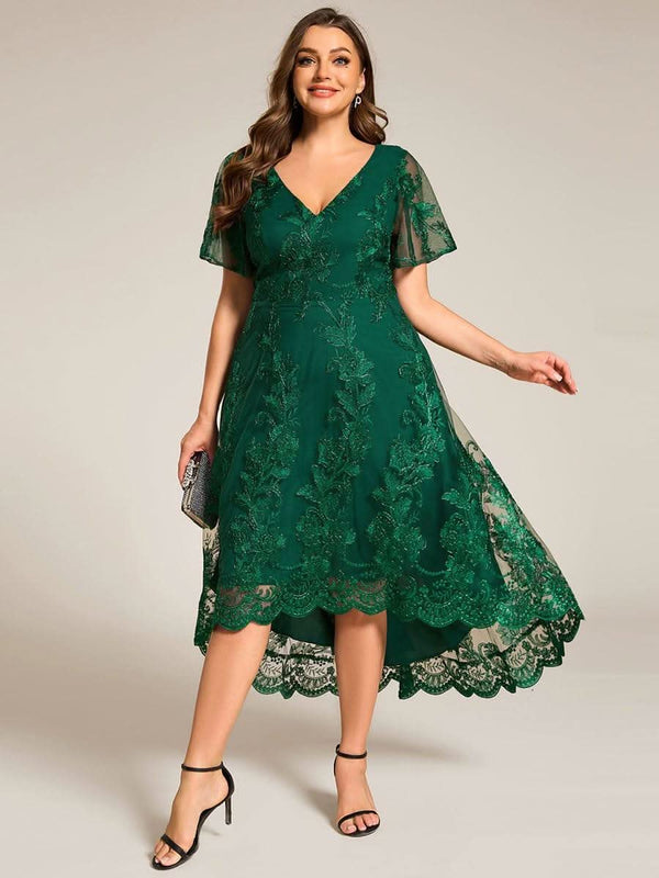 ever TIDAL|Embroidered Mesh Double V Neck Midi Mother of the Bride Dress