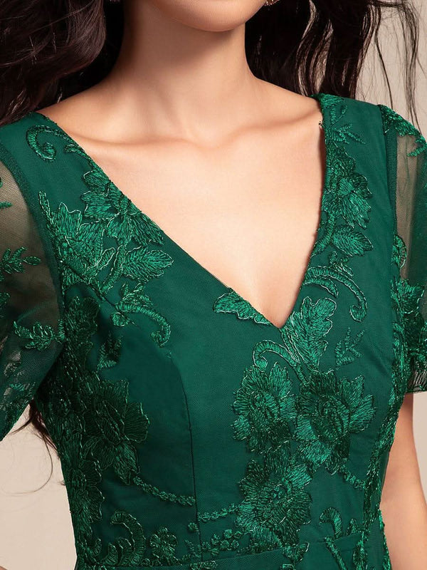 ever TIDAL|Embroidered Mesh Double V Neck Midi Mother of the Bride Dress