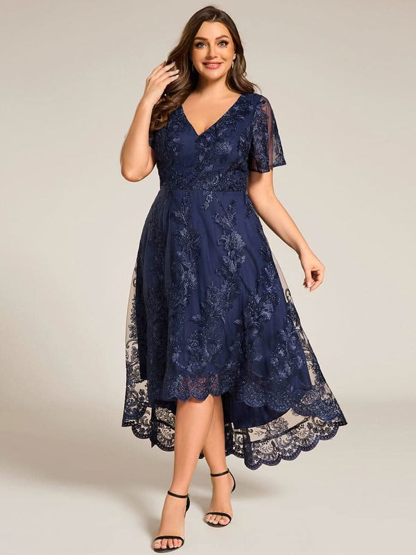 ever TIDAL|Embroidered Mesh Double V Neck Midi Mother of the Bride Dress