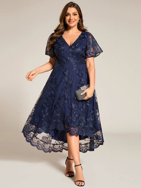 ever TIDAL|Embroidered Mesh Double V Neck Midi Mother of the Bride Dress