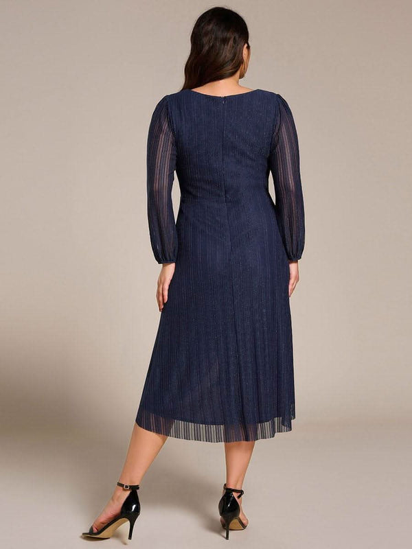 ever BRISTOL|Glitter Long Sleeve V-Neck A-Line Midi Wedding Guest Dress