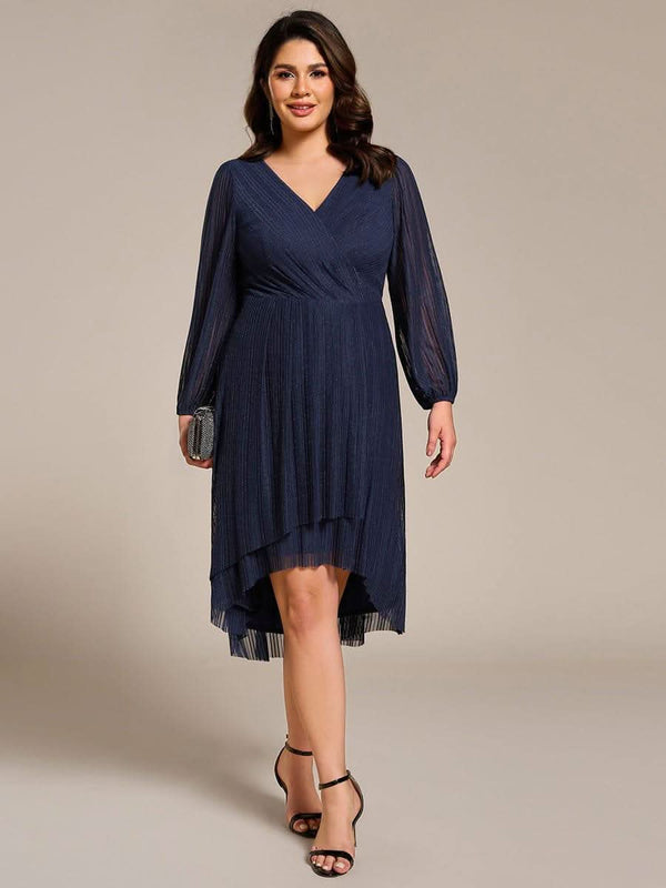ever BRISTOL|Glitter Long Sleeve V-Neck A-Line Midi Wedding Guest Dress