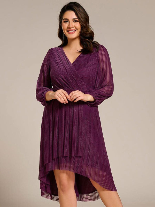 ever BRISTOL|Glitter Long Sleeve V-Neck A-Line Midi Wedding Guest Dress