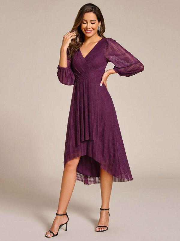 ever BRISTOL|Glitter Long Sleeve V-Neck A-Line Midi Wedding Guest Dress