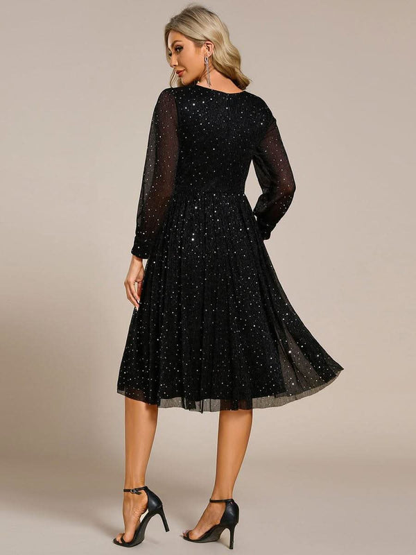 ever KARLEN|Glitter Midi Wedding Guest Dress with Long Sleeves