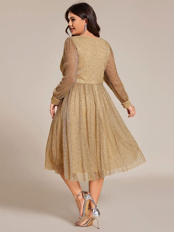 ever KARLEN|Glitter Midi Wedding Guest Dress with Long Sleeves