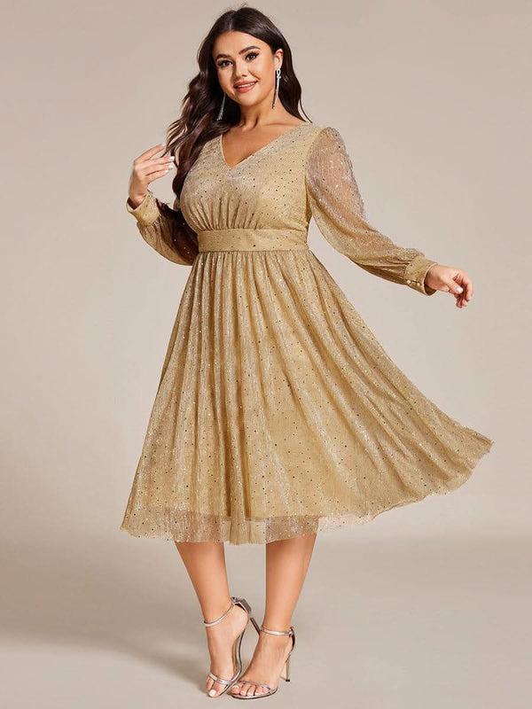 ever KARLEN|Glitter Midi Wedding Guest Dress with Long Sleeves